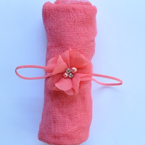 Baby Headband Watermelon Pink Wrap Set Newborn Headband Swaddle Cheesecloth Blanket Wrap Flower Headband Chiffon Headband Infant Headband