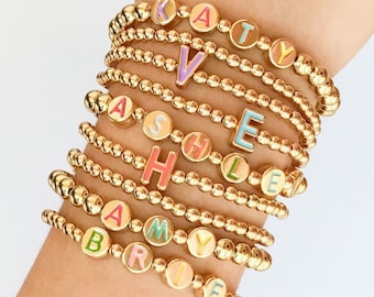 Personalized Name Bracelets, Custom Gold Beaded Name Bracelets, Birthday Gift for Her, Graduation Gift for Her, Personalized Name Bracelets
