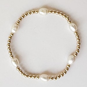 14k Gold Filled Beaded Bracelet, Pearls and Gold Beaded Bracelet, Gold Filled Bracelet, Non Tarnish, Gold Bracelet, Birthday Gift, Stack