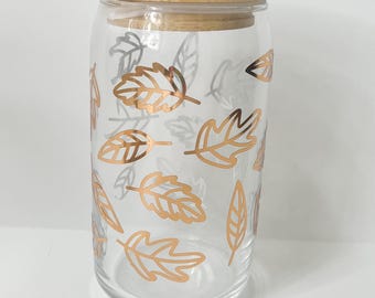 Fall Leaves Iced Coffee Glass, Fall Libbey Glass, Thanksgiving Libbey Glass, Fall Lover Gift, Coffee Glass, Boo Gift