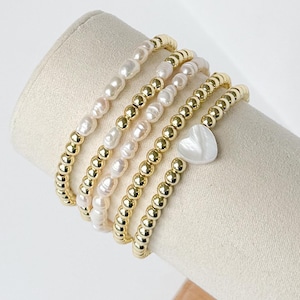 Pulseras de perlas rellenas de oro, pulseras apiladas, pulseras de cuentas de oro, pulseras de San Valentín, regalo para mamá, novia, amiga