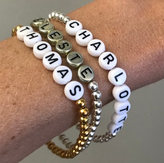 Pulsera con nombre, pulseras con letras apiladas, pulseras con cuentas,  pulseras con nombre personalizado, pulseras con cuentas de letras, mujeres,  niñas, regalos de novia -  España