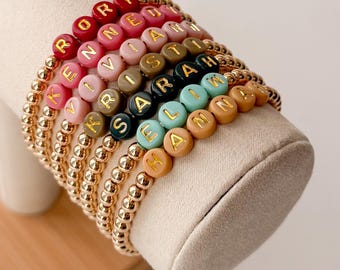 Personalized Bracelets, Beaded Name Bracelets, Gold Beaded Bracelets, Gold Letter Bracelets, Women's Bracelets, Stacked Bracelets