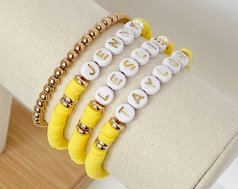 Yellow Disc Heishi Bracelet | Personalized Name Bracelets | Custom Beaded Bracelets | Name Bracelet | Women's Name Bracelets