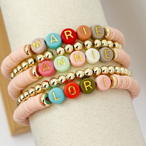 Initial Bracelets, Letter Bracelets, Beaded Bracelets, Stackable Bracelets, Letter Beads, Gold Beaded Bracelets, Name Bracelets, Letter Bead