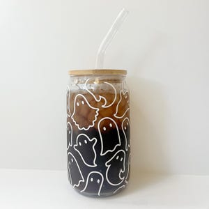 Ghosts Iced Coffee Glass, Halloween Libbey Glass, spooky Season Libbey Glass, Halloween Coffee Glass, Boo Gift
