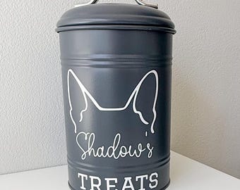 Personalized Dog Treat Jar, Dog Treat Container with Name, Cat Treats, Dog Treats, Cat Food Bowl, Dog Food Bowl, Metal Storage Jar Canister