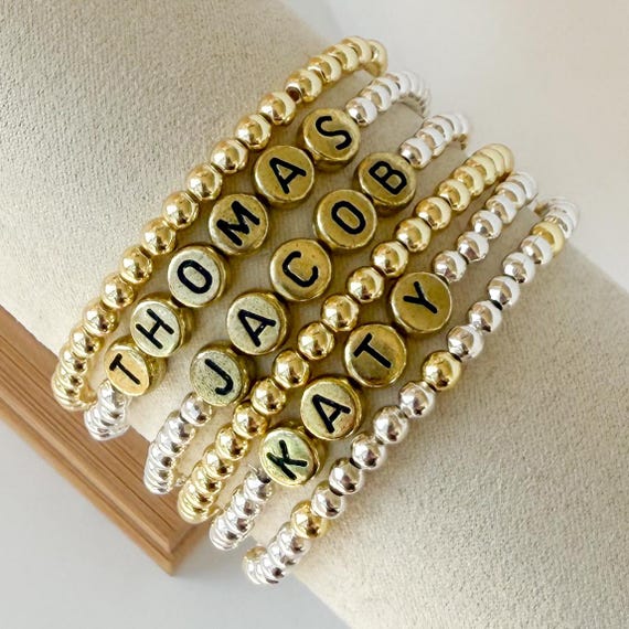 Personalized Gold Beaded Bracelets, Custom Gold Beaded Bracelets