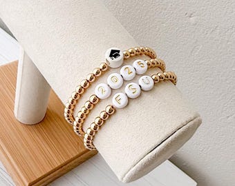 Graduation Bracelet, Gold Beaded Bracelet, High School Graduation, College Graduation Gift, 2025 Graduation High School Seniors, College