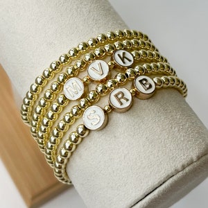 Gold and White Name Bracelet | Personalized Bracelet | Name Bracelet | Gold Beaded Bracelets | Mother&#39;s Day Gift | Custom Initial Bracelet
