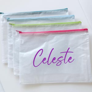 Personalisierte Nasstasche, Sonnenschutztasche, Pool-Tasche für Kinder, Jugendliche, Erwachsene, wasserfeste Reißverschlusstasche, SPF-Tasche, Badeanzug-Netztasche für Pool