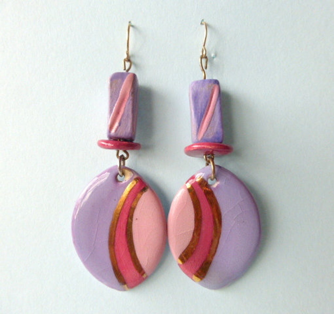 Large and bold Ceramic earrings. Gold filled ear wires Etsy