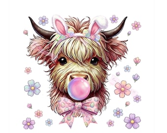 Oster Highland Kuh PNG, Hasenohren, Bubble Gum (Digitaler Download)