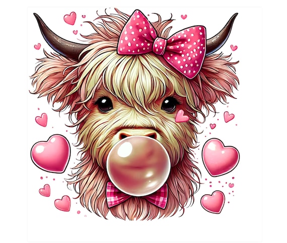 Highland cow Valentine’s Day Design, Cute Cow Clip art, Western Valentine’s Day, Irish cow, Valentine gift, Coquette art, Valentine clip art