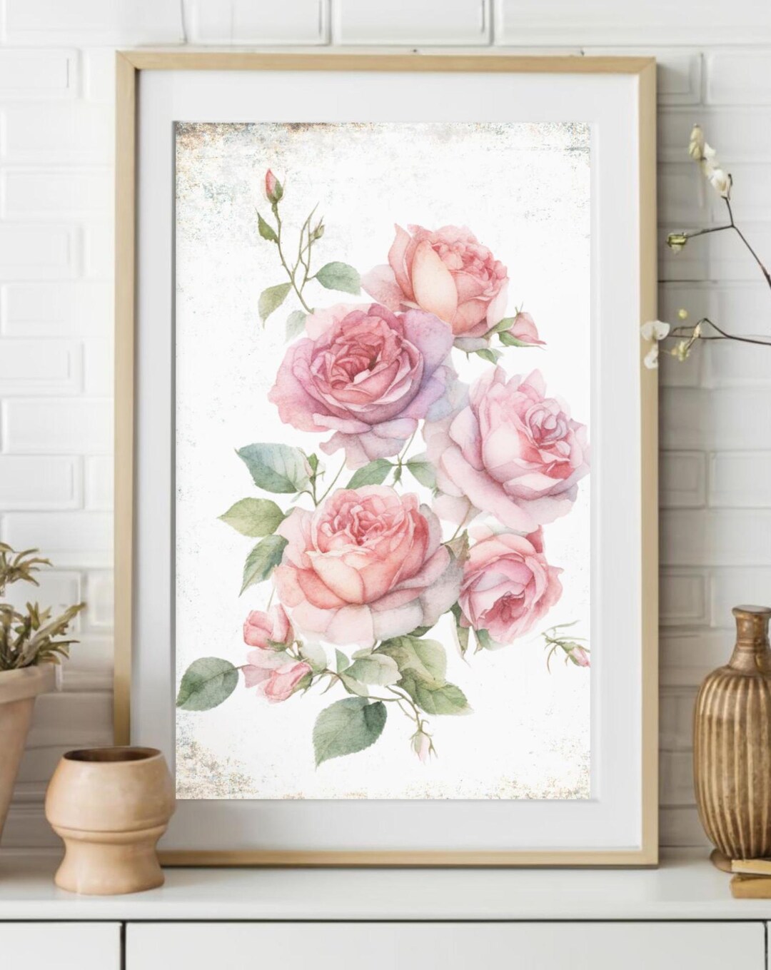 Printable Rose Wall Art Shabby Chic Roses Print Vintage Roses on ...