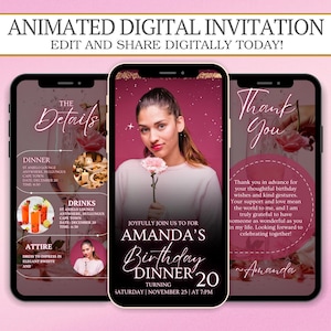 Digital Animated Birthday Dinner Video Invitation, Adult Party Digital Evite, DIY Template Birthday Invite Template, Instagram Story Invite
