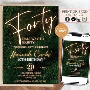 Editable Modern 40th Birthday Invitation, Golden 40th Invitations, Adult Electronic Birthday Party Invitation, Fun Birthday Party Invitation