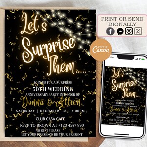 Elegant 50th Wedding Anniversary Invitation Template, Black and Gold Modern Theme Anniversary Invitation, Golden 60th Anniversary Invitation
