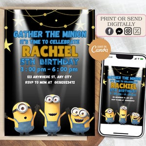 Editable Minion Birthday Invitation Template, Minions Birthday Party, Kids Birthday Party Invitation, Digital Kids Party Invites Template