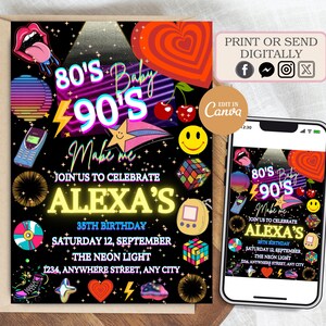 Editable 90s Party Invitation, Back to the 90s Birthday Invitation, Throwback Party, Adult House Party Invite, 90s Theme Birthday Invitation