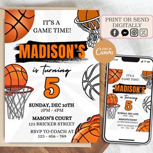 Editable Basketball Birthday Invitation Template,  Basketball Theme Party, Basketball Birthday Invitation, Boys Girls Basketball Invitation