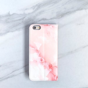 Funda tipo cartera de piel sintética con diseño de mármol rosa para iPhone 15, 14, 13, 12 Pro Max, 16 y 11, para mujer WC-MARP