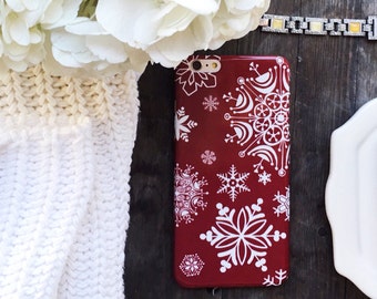 Red iPhone Case Snowflakes, Winter iPhone 14 15 Pro Max, Christmas iPhone 11, Winter Accessory iPhone 12 13 Pro Max, Snow Galaxy S23 CG-SNOR