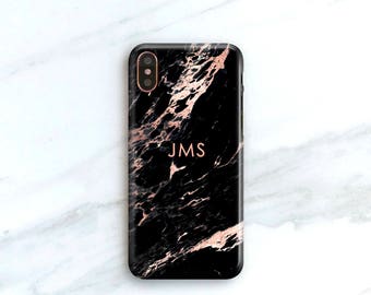 Phone Case Rose Black Marble iPhone 13 11 Pro 12 Mini Monogrammed Case for iPhone 14 Personalized Gift For Women, Her CMG-MARROB