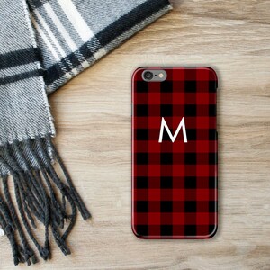 Buffalo Check iPhone 13 Pro Max Case Plaid iPhone 12, 11, 16e, Red and Black Monogram SE, Personalized iPhone 14 Lumberjack Gift C-BUFFR