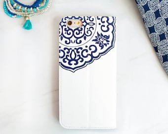 Blue and White Wallet Phone Case iPhone Xs Resort Wear Xs Max iPhone 8 Plus Mediterranean Womens Folio iPhone 11 Case WC-CER