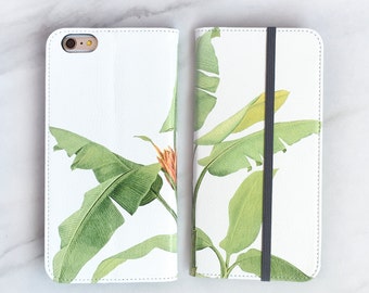 One iPhone Wallet Case Banana Leaf iPhone 14 Plus / 14 Pro Max / 13 / 12 / 11 / Xs / 11 Pro / 8 Plus Tropical Womens Wallet WC-TROPBN