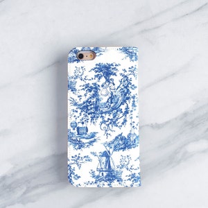 iPhone Wallet Toile Blue and White, iPhone 14 Plus Wallet Case iPhone 14 Pro Max 13 12 11 Womens Flip Phone Case Vegan Leather WC-WTB image 3