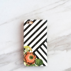 Striped Floral Faux Leather Wallet Woman iPhone 15 14 13 SE 2020 16 / 11 / 12 / Case Preppy WC-BOQST