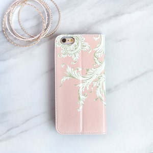 Pink and White iPhone Wallet Case Pink Flourish iPhone 12 11 Pro 8 Plus Womens Wallet iPhone Xs WC-FLURP