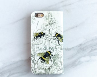 Bee Botanical Wallet Phone Case, Bumblebees iPhone 17 Pro Max 16e 15 14 13 Plus Nature Lovers Gift WC-BEE