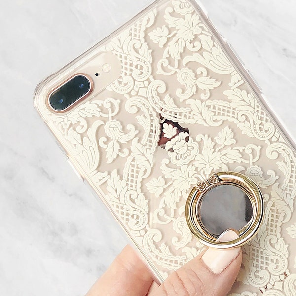 Phone Grip Ring Holder - Damask Case, iPhone or Galaxy Finger Grip Phone Ring Stand Gold Cute iPhone 14 15 Pro Max 13 12 11 Xs CC-DAMCR-RG