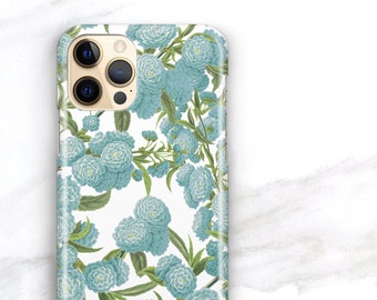 Floral iPhone Case 14 13 11 Pro Max Xs 8 12 Pro SE Cottagecore Aesthetic Samsung Galaxy Case S22 Blue Flower Forest Pattern S23 CMG-FORPATB