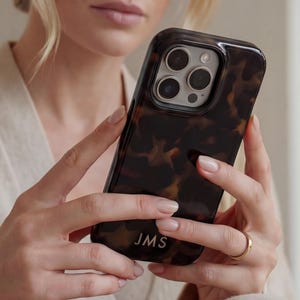 Tortoise Shell Phone Case Custom Monogram Minimalist Dark Tortoiseshell iPhone 18 Pro Max Duo Galaxy or Pixel