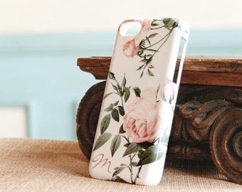 iPhone Case Pink Roses Floral iPhone 14 Plus 13 11 12 Pro Max Xs S23 Ultra Pretty Monogram Gifts for Mom Sister Her CG-RP