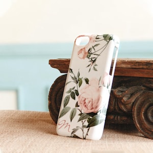 iPhone Case Pink Roses Floral iPhone 14 Plus 13 11 12 Pro Max Xs S23 Ultra Pretty Monogram Gifts for Mom Sister Her CG-RP image 1