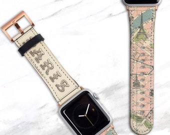 Vintage Paris Map Band for Apple Watch 41mm 45mm 40mm 38mm 42mm 44mm 49mm 48mm Womens  Romantic Gift for Her Girlfriend Wife WB-MAPPA
