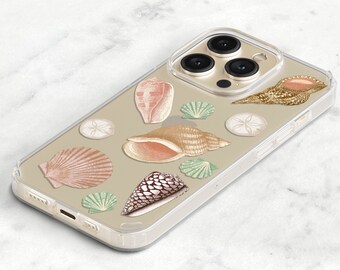 Coastal Seashell Clear Phone Case Ocean iPhone 15 14 Pro Max 13 12 Mini 11 Xs 8 Plus SE Galaxy S23, Mermaidcore Beach Aesthetic CC-SS