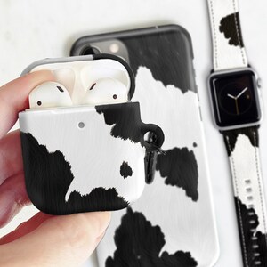 Build a Matching Set Black Cow Print Airpods Case, Apple Watch Band, iPhone 14 15 13 Pro Max MagSafe 12 Westerncore Cowgirl Wb-AP-CM-COWBL