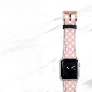 Pink Gingham Faux Leather Band for Apple Watch 40mm 38mm 42mm 44mm 49mm Checkered Womens Ultra Series 9 8 7 6 5 4 SE Gift for Women WB-GINP