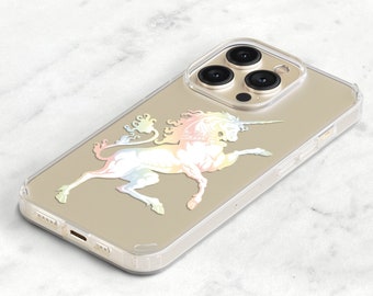 Rainbow Unicorn Clear Phone Case iPhone 14 15 Plus 11 Xs 12 13 Y2K Gift for Her, Women, Teen, Sister, Fantasy Fairytale Galaxy S23 CC-UNI