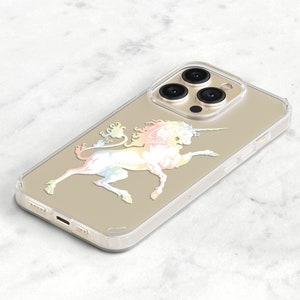 Rainbow Unicorn Clear Phone Case iPhone 14 16 15 Plus 11 16e 12 13 Y2K Gift for Her, Women Teen Sister, Fantasy Fairytale Galaxy S25 CC-UNI