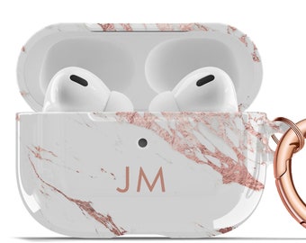 Rose Marble AirPods Case Personalized AirPods Pro Hard Cover Rose Gold  Keychain AP-MARRO