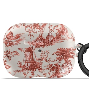 Red Toile Print AirPods Case Matte French Provincial AirPods Pro Hard Cover Keychain  APM-WTR