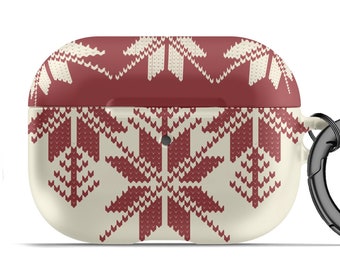 Fair Isle AirPod Case Red & Cream AirPods Pro Fairisle Hard Cover Keychain Winter Apres Ski APM-LEPCL