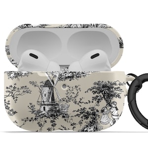 Matte Black Toile Print AirPod Case French Provincial AirPods Pro Hard Cover Keychain  APM-WTBL